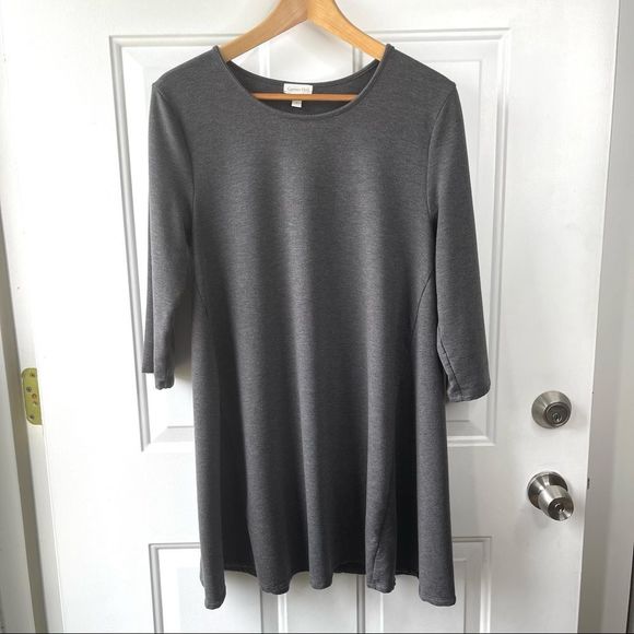Garnet Hill Grey 3/4 Sleeve Tencel Lyocell Shift Casual Soft Dress Size M - Picture 1 of 8
